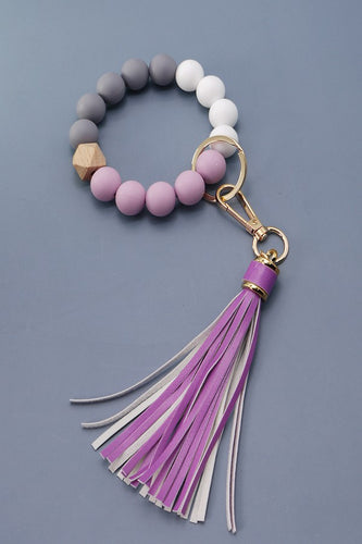 Lavender Silicone Bead Bracelet Keychain with Tassel