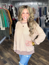 Tan Zigzag Stripe Oversized Top With Contrast