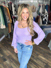 Lavender Square Neck Balloon Sleeve Top