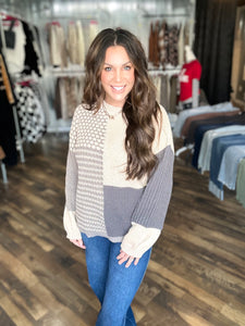 Grey Cream Colorblock Sweater