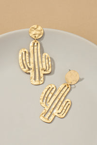 Hammered Metal Cactus Drop Earrings