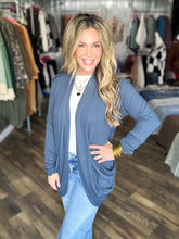 Blue Grey Soft Wrap Shirred Side Open Cardigan