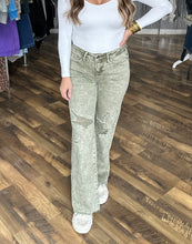 Mica Acid Olive High Rise Tummy Tuck Wide Leg Denim Jeans