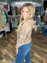 Mocha Acid Washed Half Zip Fleece Hoodie Kangaroo Pocket