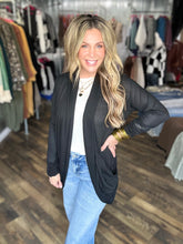 Black Soft Wrap Shirred Side Open Cardigan