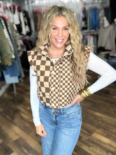 Brown Checker Cropped Puffer Vest *Final Sale*