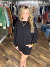 Black Slub Pullover & Shorts 2pcs Set