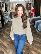 Taupe Balloon Sleeve Textured Long Sleeve Top