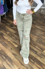 Mica Acid Olive High Rise Tummy Tuck Wide Leg Denim Jeans