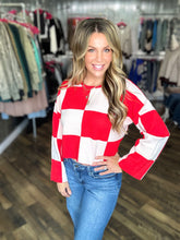 Red Round Neck Checkered Top