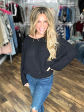 Black Ribbed Drop Sleeve Sweater