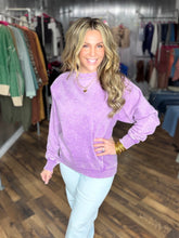 B Violet Acid Washed Fleece Sweatshirt with Side Rib Detail