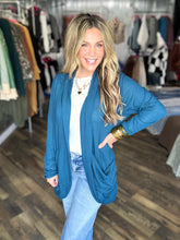 Teal Soft Wrap Shirred Side Open Cardigan