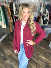Burgundy Soft Wrap Shirred Side Open Cardigan