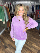 B Violet Acid Washed Fleece Sweatshirt with Side Rib Detail