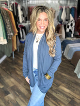 Blue Grey Soft Wrap Shirred Side Open Cardigan