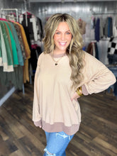 Tan Zigzag Stripe Oversized Top With Contrast