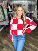 Red Round Neck Checkered Top