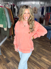 Coral Acid Wash Exposed-seam Fleece Sweatshirt