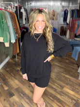 Black Slub Pullover & Shorts 2pcs Set