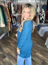 Teal Soft Wrap Shirred Side Open Cardigan