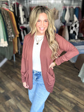 Red Brown Soft Wrap Shirred Side Open Cardigan
