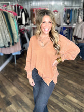 Burnt Amber Cotton Blend Waffle Knit Oversized Long Sleeve