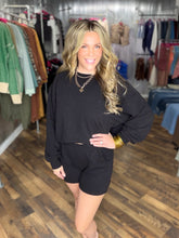 Black Slub Pullover & Shorts 2pcs Set