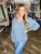 Midnight Navy Cotton Blend Waffle Knit Oversized Long Sleeve *final sale*