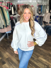 White and Blue Contrast Piping Pullover Sweatshirt *FINAL SALE*