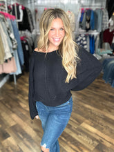 Black Ribbed Drop Sleeve Sweater