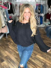 Black Ribbed Drop Sleeve Sweater