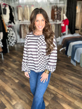 Dark Grey Checker and Stripe Long Sleeve Top