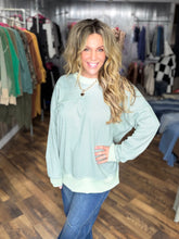 Sage Zigzag Stripe Oversized Top With Contrast