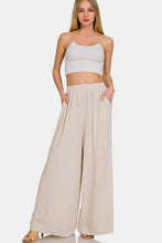 Zenana Pleated Linen Blend Wide Leg Pants**