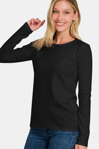 Zenana Full Size Solid Color Round Neck Long Sleeve T-Shirt**