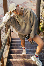 Stone Taupe Sherpa Quarter Zip Hooded Jacket