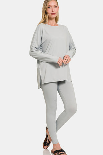 Zenana Full Size Brushed Microfiber Top and Leggings Lounge Set**