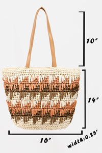 Fame Straw Braided Striped Tote Bag**