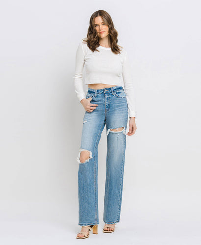Vervet High Rise Distressed Straight Leg Denim Jeans