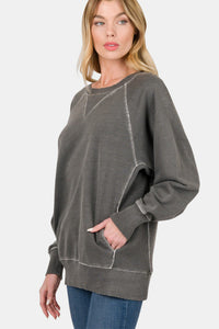 Zenana Round Neck Long Sleeve Sweatshirt**