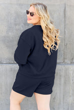 Double Take Full Size Texture Long Sleeve Top and Drawstring Shorts Set**