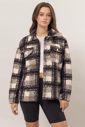 HYFVE Plaid Button Up Boucle Jacket**