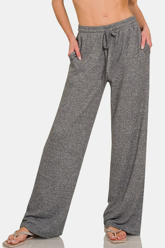 Zenana Drawstring Wide Leg Pants with Side Pockets**