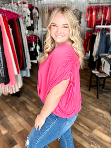 Pink Surplice Open Back Dolman Top