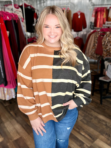 Two Tone Striped Drop Shoulder Sweater