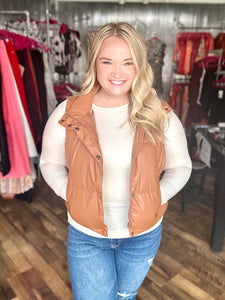 Tan Faux Leather Puffer Vest
