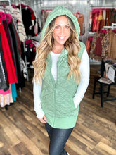 Sage Oversized Quilted Vest With Hood