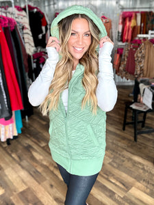 Sage Oversized Quilted Vest With Hood