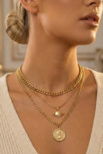3 Row Mixed Chain With Planet And Coin Pendant Necklace